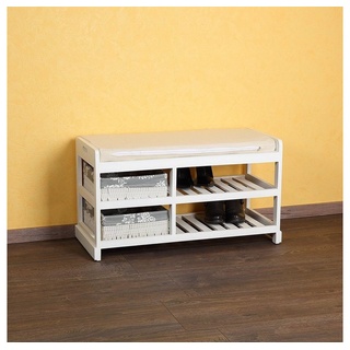 Melko Sitzbank Schuhregal Sitzbank Schuhschrank aus Holz in Weiß Grau Truhenbank (Stück), Ein idealer Ordnungshelfer für jeden Haushalt weiß