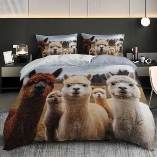Famanu Bettwäsche Set - Alpaka Design - Zartes Microfaser - 90x190 cm - Braun