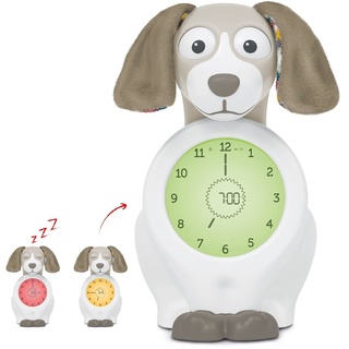 ZAZU Kids Davy Hund - Pädagogischer Wecker & Schlaftrainer für Kinder, LED Kinderwecker, Intelligentes Schlafen & Aufwachen, Mädchen & Jungen (Taupe)