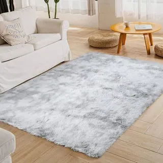 Hochflor Shaggy Teppich Flauschig Weich 200x300 cm Hellgrau