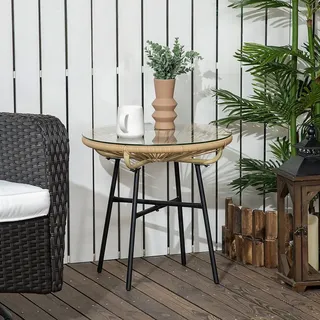 OKWISH Gartentisch Bistrotisch rund 50 x 50 x 50 cm, Gartentisch Schwarz Beige (Packung, 1-St., Outdoor Tisch für Garten und Wohnbereich, kleiner Couchtisch modern), Beistelltisch Rattan Optik für Balkon und Terrasse, runde Tischform beige|schwarz