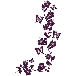 Samunshi® Blumenranke Wandtattoo rechtwinklig 25 x 40cm aubergine
