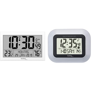 Technoline WS 8016 Moderne, Digitale Funk-Wand-Uhr mit Temperaturanzeige, Kuststoff, weiß, 225 x 143 x 24 mm WS8016WEISS &, WS 8005 Funkwanduhr, silberschwarz, 22,6 x 3 x 18 cm
