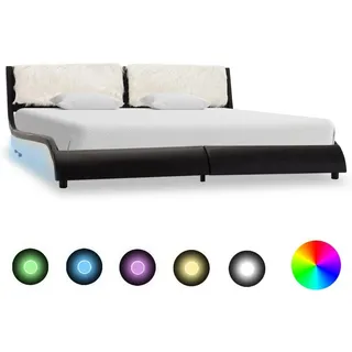 vidaXL Bett Bettgestell mit LED Schwarz und Weiß Kunstleder 180x200 cm schwarz 180 cm x 200 cm