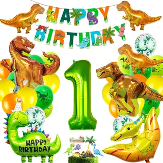 Dino Geburtstag Deko 1 Jahre, Deko Dinosaurier Geburtstag,Party Kindergeburtstag,XXL Dino Folienballon,Luftballons Grün für Dinosaurier Dekoration Dschungel Party Kinder