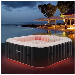 Arebos Whirlpool TENERIFE Aufblasbar 6 Personen mit 130 Düsen, (Komplett-Set, LED-Beleuchtung), Für Outdoor & Indoor schwarz