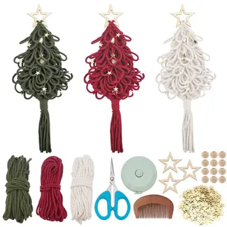ORIGACH 3 Set Weihnachtsbaum DIY Makramee Set für Anfänger, Weihnachten Bausatz Mit Anleitung Makramee Knüpfset zum Basteln und Knüpfen von Wandbehang-Dekorationen