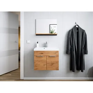 Badmöbel-set Slimline Vega 2tlg Mit Spiegel Softclose Oak / Grafit Matt