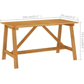 vidaXL Garten-Esstisch 140 x 70 x 73,5 cm Braun