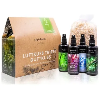 Allgäuquelle Raumduft BIO AirSpray Set Duftspray (4 x 100ml + 1 x Zirben-Säckchen), 4 x 100ml Lemongrass, Orange, Eukalyptus, Minze, Kiefer, Lavendel