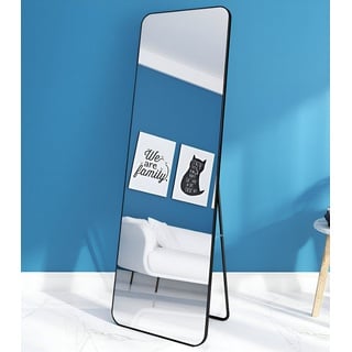 HIYORI Standspiegel Wandspiegel Ganzkörperspiegel 45*155cm - Wand- und Standspiege, für Schlafzimmer Spiegel Stehend Mirrors schwarz