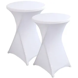 iEventStar Stretch Stehtisch Hussen Spandex Stehtischhussen Bartische Hochzeit Erstärkung im Fußbereich Rund Tischdecke für Bistrotisch Cocktail-Party (Weiß, 2er Set - Ø 60-65 cm)