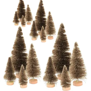 KOOMAL Mini-Weihnachtsbäume, 4 Größen, Sisalbäume, künstliche Weihnachtsbäume, Set mit Flaschenbürste, für den Schreibtisch, Weihnachtsdekoration (braun), 16 Stück