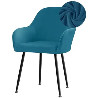 Highdi Stuhlhussen mit Armlehne, Stretch Samt Stuhlbezug Hochlehner Esszimmerstühle Bezug Sesselbezug Hussen für Stühle Waschbar Universal für Esszimmer Hotel Bankett Deko (Pfauenblau,2er Set)