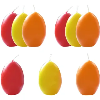 AUSWAHL Farbe + Menge - Eikerzen Dekoeier Kerze Osterei Eierkerzen farbig sortiert 4,5 x 6,5 cm - hier: 9 Stück [rot, gelb, orange]