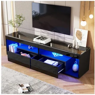 STILVORA Lowboard 180cm Wohnzimmer LED-Hochglanz-TV-Schrank schwarz mit 2 Schubladen (1 St) schwarz
