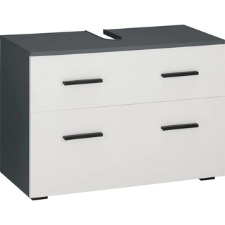INOSIGN Waschbeckenunterschrank Skara mit 1 Klappe und 1 Schubkasten, mit schwarzen Griffen, Breite 80 cm, Höhe 55 cm weiß