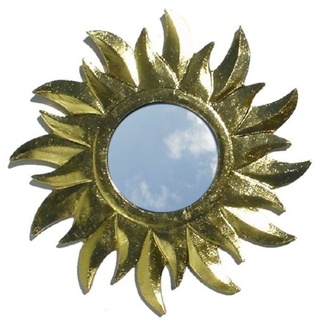 GURU SHOP Sonnenspiegel, Deko Spiegel aus Holz in Sonnenform - Gold 1, Braun, 29x29x1 cm, Dekoration Fürs Kinderzimmer