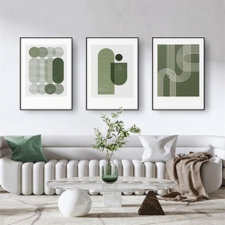 FSLEOVN Grün Geometrie Bilder, Abstrakt Line Art Leinwandbilder, Moderne Einfache Stilvolle Wohnzimmer Wandbilder, Kunst Line Poster 3er Set (40x60cm)