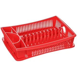 WELLGRO Abtropfgestell - Abtropfgitter - Geschirr Abtropfkorb - Abtropfständer - Abtropfschale - Geschirrabtropfständer - Made IN Europe, Farbe:Rot