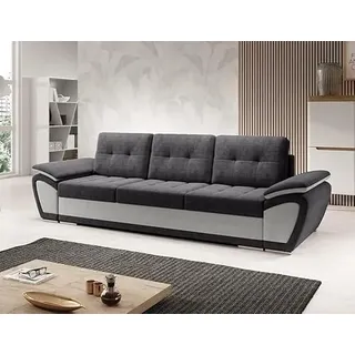 MODERNO Enzo 3-Sitzer Sofa mit Schlaffunktion Couch Schlafsofa mit Bettkasten Schlafcouch Moderne Möbel ins Wohnzimmer Sofagarnituren Veloursstoff Steppsofa Schwarz Grau