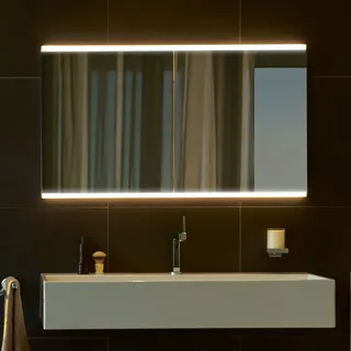 Keuco Royal P94 Aufputz-Spiegelschrank 2-türig 80 x 16 cm, mit LED-Beleuchtung, Badmöbel, silber eloxiert
