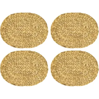 HMF Tischset oval geflochten aus Wasserhyazinthe, Platzset abwaschbar 4er Set 40 x 30 cm