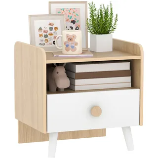 Nachttisch Mit Schublade Für Kinder Von 3 Bis 10 Jahren, Aus Holz Und Kiefernholz, 40 X 32,5 X 40 Cm, Weiß