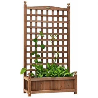 KOMFOTTEU Blumenkasten Gartenbett Pflanzkasten Hochbeet, mit Rankgitter, Drainagelöchern & Sichtschutz braun