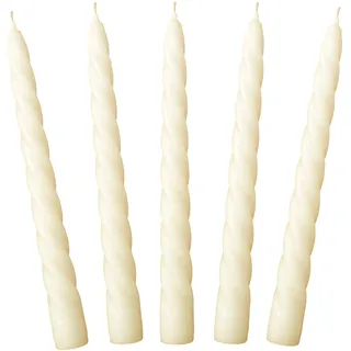 Edle Spiralkerzen Vintage No. 1 in Creme Matt - 5 Stück Twisted Candles I gedrehte Spiral Kerzen Stabkerzen Spitzkerzen - 23 x 2,2 cm - Trendkerzen