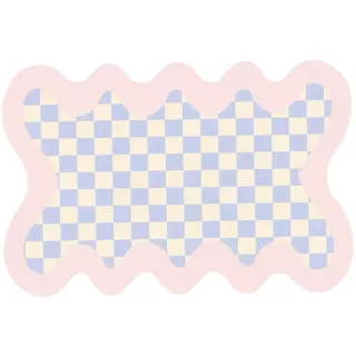 Teppich für Mädchenzimmer, karierter Teppich für Mädchen, 2, 6 x 3, 9 Fuß großer, bedruckt mit lila-weißen Schachbrettmustern, großflächige, rutschfeste, gewellte Fußmatten in Spezialform, eine