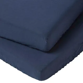 Homescapes Spannbettlaken Leinen 60 x 120 cm blau