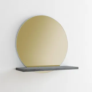 ARHome Runder Bronze Spiegel mit Ablage, 60 x 60 x 22 cm, Spiegel mit Regal, Dunkler Beton, Made in Italy