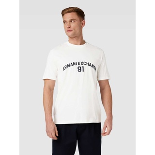 T-Shirt mit Label-Print, Offwhite, M