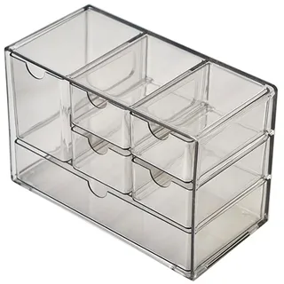 Jumuao Aufbewahrungsbox Kunststoff, Mini Schubladenbox, Kleinteilemagazin mit 6 Schubladen, Desktop Aufbewahrung Organizer für Kosmetik Schmuck Schreibwaren (Schwarz-B)