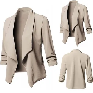 KDEIHT Blazer Damen Sommer Kurzblazer Casual Business Jacke Arbeit Büro Strickjacke Einfarbig Revers Mantel Anzüge Slim Leicht Coat Langarm Elegant Bequem Sommermantel Vintage Lässiges Kleidung - L