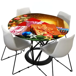 Morbuy Rund Tischdecke Outdoor Elastisch, Weihnachten 3D Drucken Tischdecken Wasserdicht Lotuseffekt Abwaschbar Abwischbar Tischtuch für Küchentisch Garten Dekoration (120cm,Geschenkbox)