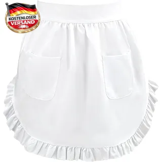 Kurze Damen-Küchenschürze verstellbar weiß für Kochen Backen Malen DIY