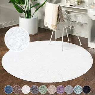 Carpet City Shaggy", weiß, H:30mm Ø:80cm, Polypropylen, Teppiche, Teppich Langflor, Uni, Shaggy, flauschig-weich
