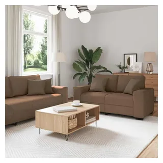 vidaXL Sofa 3-teiliges Sofa-Set mit Kissen, brauner Stoff braun