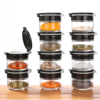 your GEAR Gewürzstreuer Double-Flip - Gewürzdosen in 2 Größen (200ml + 85ml) aus Glas mit drehbarem Gewürzregal, selbstreinigender Streueinsatz, Gewürzgläser im Gewürzkarussell mit Etiketten