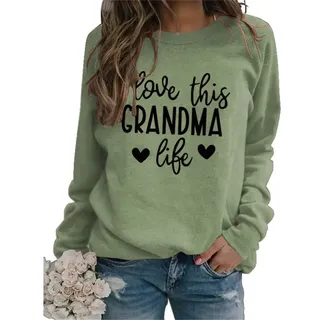 Frauen lieben diese Oma Life Sweatshirts Rundhals Langarm Hoodie Tops Ästhetische Oma Geschenk Shirts, olivgrün, Medium - M