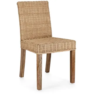 Esszimmerstuhl Analuz aus Rattan, klassischer Stil, Natur, Gestell aus Mangoholz, 4-Fuß Design
