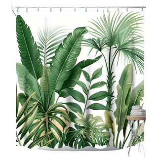 Agger Duschvorhang Grün Blätter Pflanzen Textil Duschvorhänge,Wasserabweisend Breite 180 cm, Waschbar Polyester Stoff Badevorhänge mit Ösen und Duschvorhangringe 180 cm x 180 cm