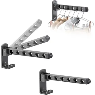 MINZHI 2 Stück Kleiderhaken Klappbar,6 Löcher, Schwarz,Wand Kleiderständer,Kleiderstange Wandmontage,Klapphaken,mit Befestigungsschrauben, Geeignet Für Badezimmer, Schlafsäle Und Balkone (Grau)