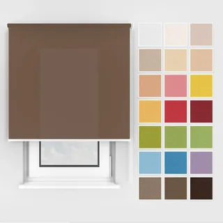Estika Rollo mit Bohren Deckenmontage und Wandmontage, Breite: 60 cm, Höhe: 150 cm, Farbe: Schokolade, 25 Stoff Farben, Fenster rollos für innen, Sichtschutz für Fenster und Balkontür
