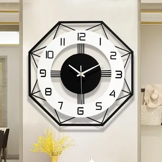 TopCity Große klassische Wanduhr, 70 cm, Schwarz und Weiß, Metall, leise, nicht tickend, große Uhren, moderne, dekorative, batteriebetriebene Wanduhr für Wohnzimmer, Küche, Esszimmer, Büro