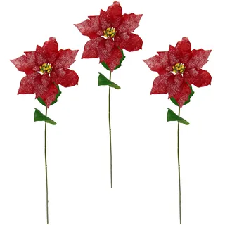 Flair Flower Künstliche Poinsettia Blume mit Glitter Kunstblume Weihnachtsstern Weihnachtliche Einzelblume Zweig Weihnachtsdeko Weihnachtsblume X'Mas Strauß Geschenk Tischschmuck Tischdekoration Deko