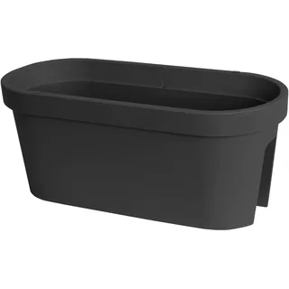 Pflanztopf Geländer 60cm Balkonkübel Geländerkasten schwarz - Geländertopf Blumenkasten für Balkongeländer Blumentopf inkl. 4 Halterungen und 2 Ablauflöcher