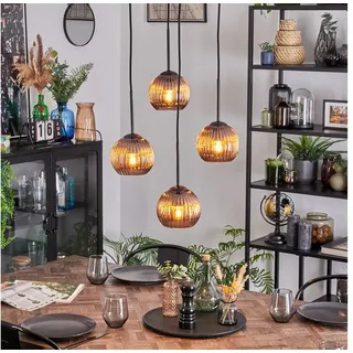 hofstein Hängeleuchte 4-flammige Hängelampe aus Metall/Riffelglas in Schwarz/Kupferfarben, moderne Pendelleuchte im Retro/Vintage-Design (Schirme Ø 15 cm), E27